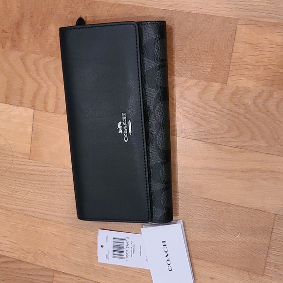 Coach Handbags - Coach black sig slim tri fold wallet